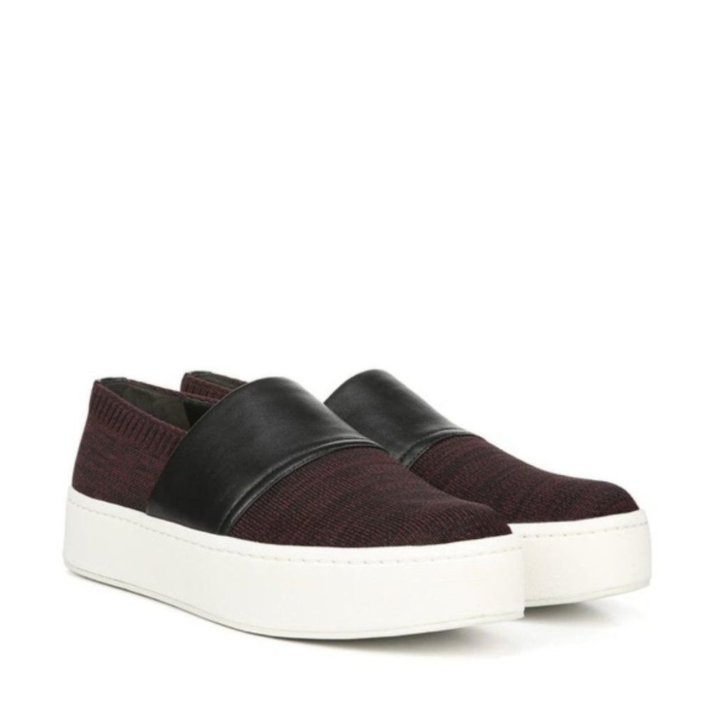 Vince Women's Burgundy Knit Platform Slip-On Sneakers with Black Band